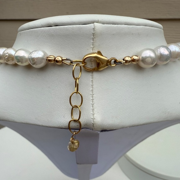 Citrine Pearl Necklace. Handmade Baroque Freshwater Pearl Necklace. - Picture 7 of 8
